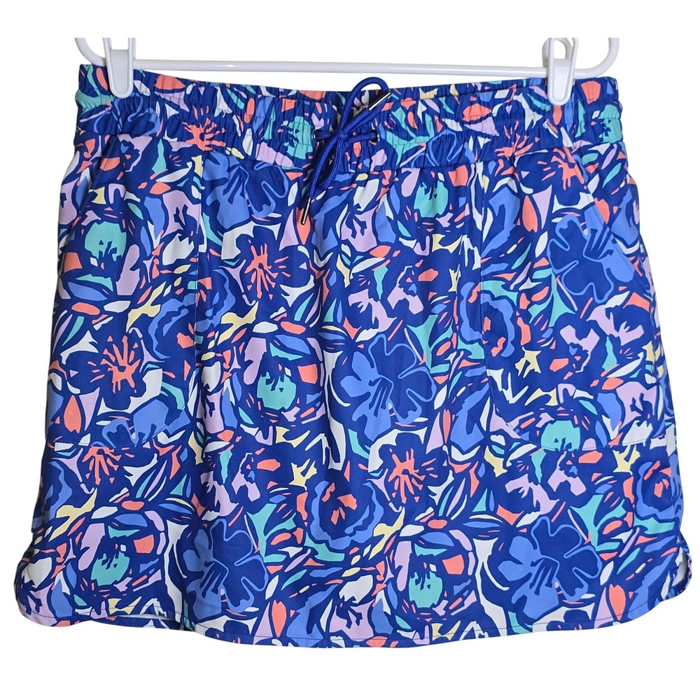 St John's Bay Women's Floral Skort with liner elastic & tie waist deep pockets L